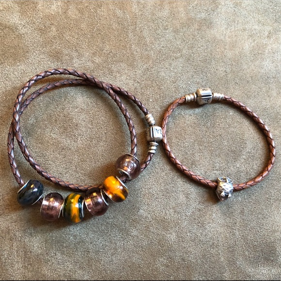 Pandora Leather Bracelet & Necklace Set with 7 Charms - Picture 2 of 12